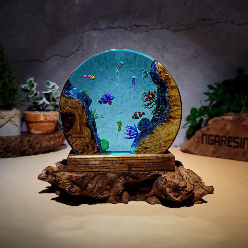 Resin Art Table - Lámpara de Mesa de Resina con