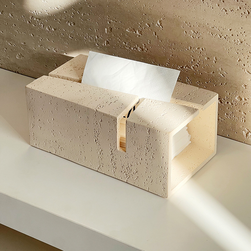 Resin Art Aesthetic - Caja de pañuelos de piedra geométrica