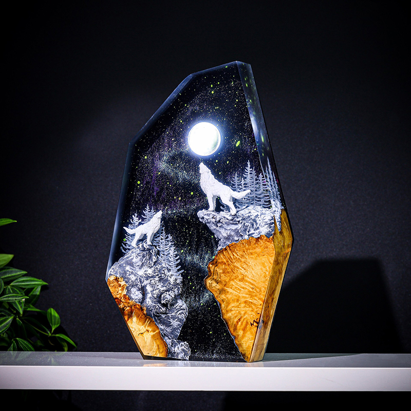 Resin Art Table - Lámpara de Mesa de Resina con