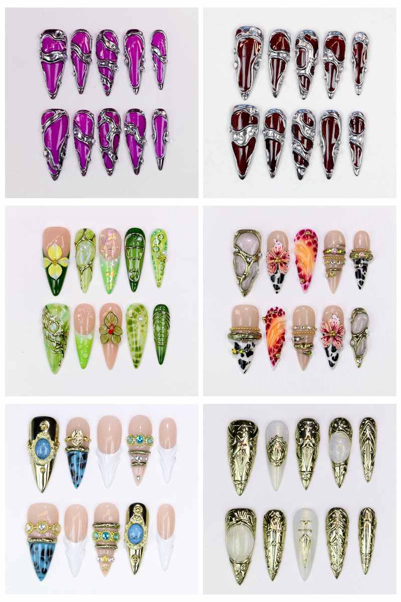 Resin Art Design - 10 Uñas Postizas Stiletto Largas con